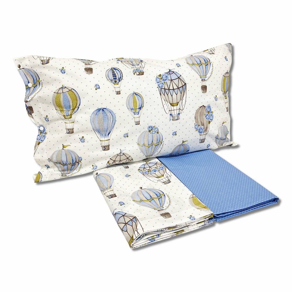 Completo Lenzuola Mongolfiere azzurro singolo