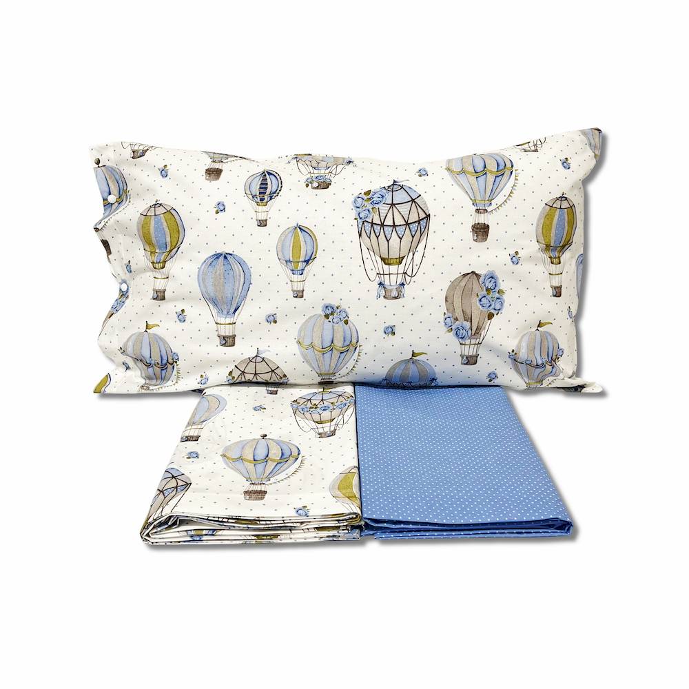 Completo Lenzuola Mongolfiere azzurro matrimoniale