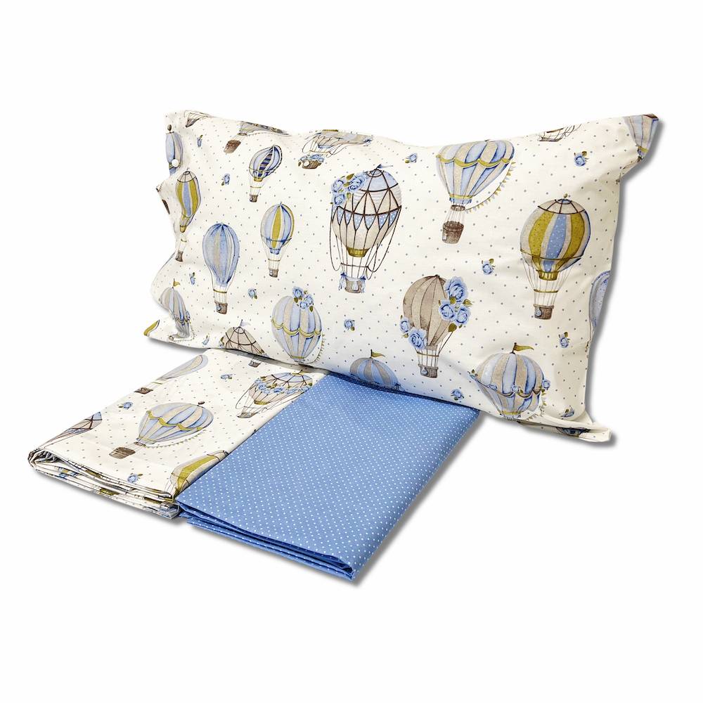 Completo Lenzuola Mongolfiere azzurro matrimoniale