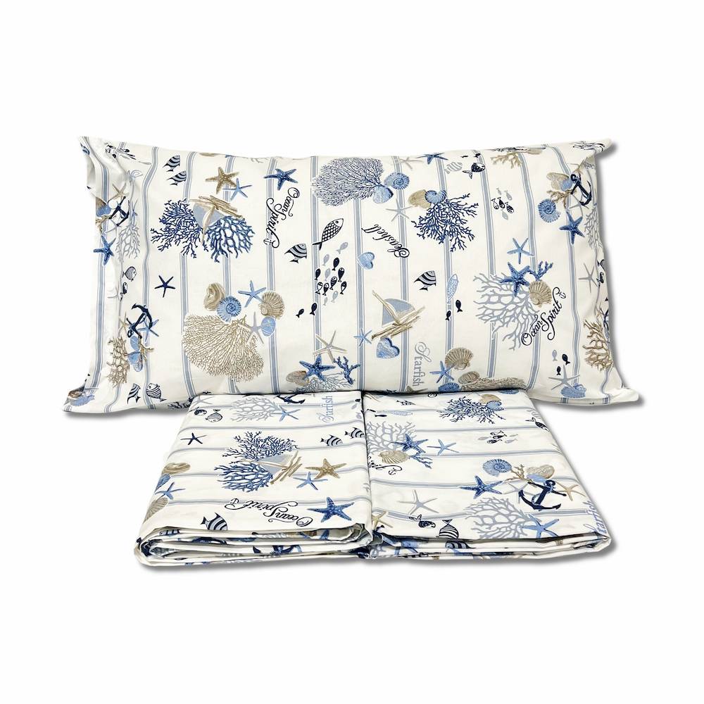 Completo Lenzuola Oceano rigato blu bianco Singolo