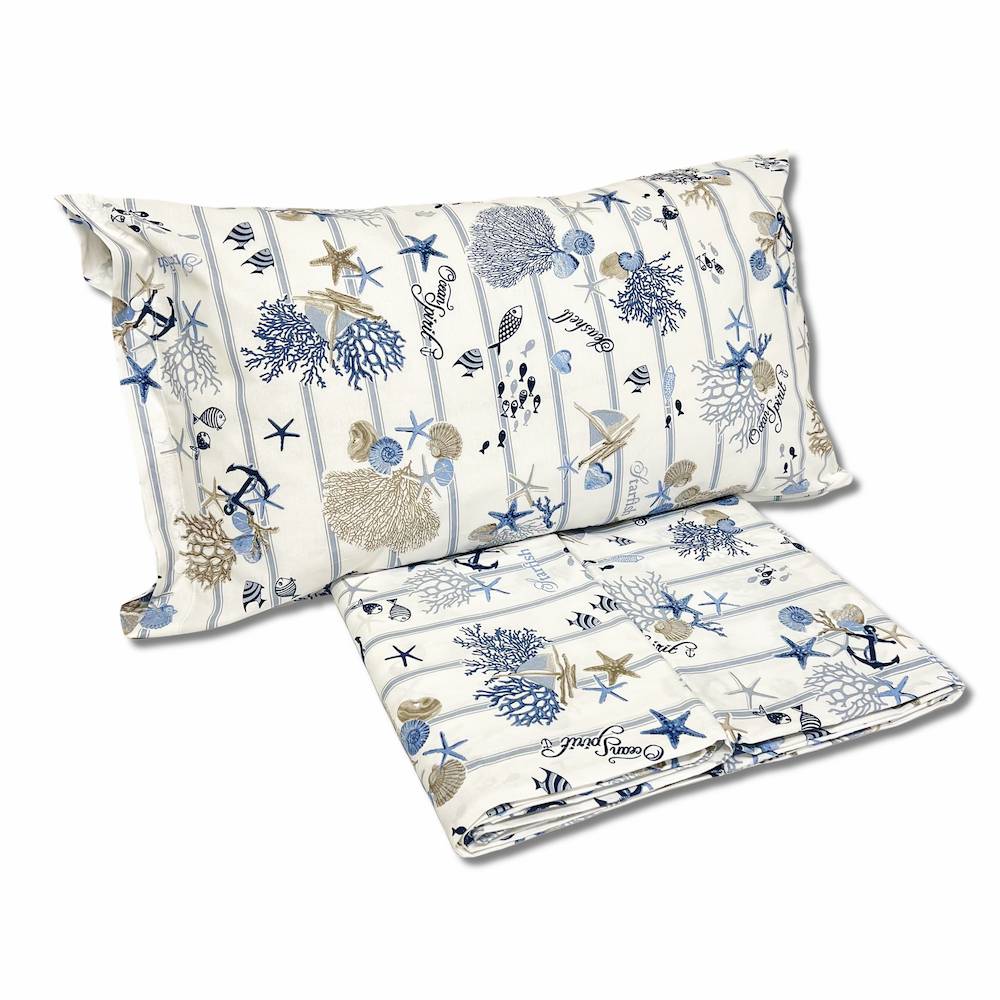 Completo Lenzuola Oceano rigato blu bianco Singolo
