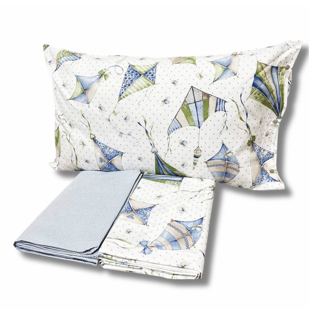 Completo Lenzuola Aquiloni azzurri Piazza e mezza