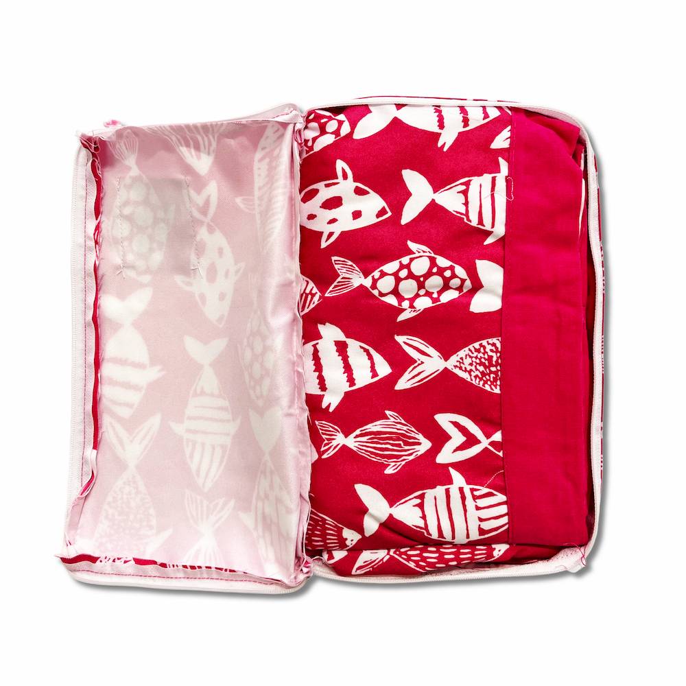 Telo mare microfibra per lettino con cuscino Patagonia pesci fuxia 80 x 190