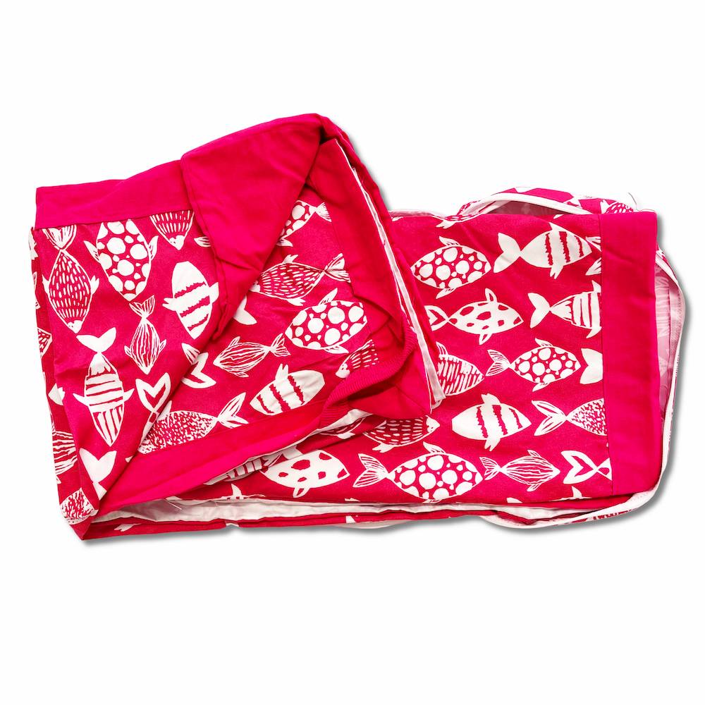 Telo mare microfibra per lettino con cuscino Patagonia pesci fuxia 80 x 190