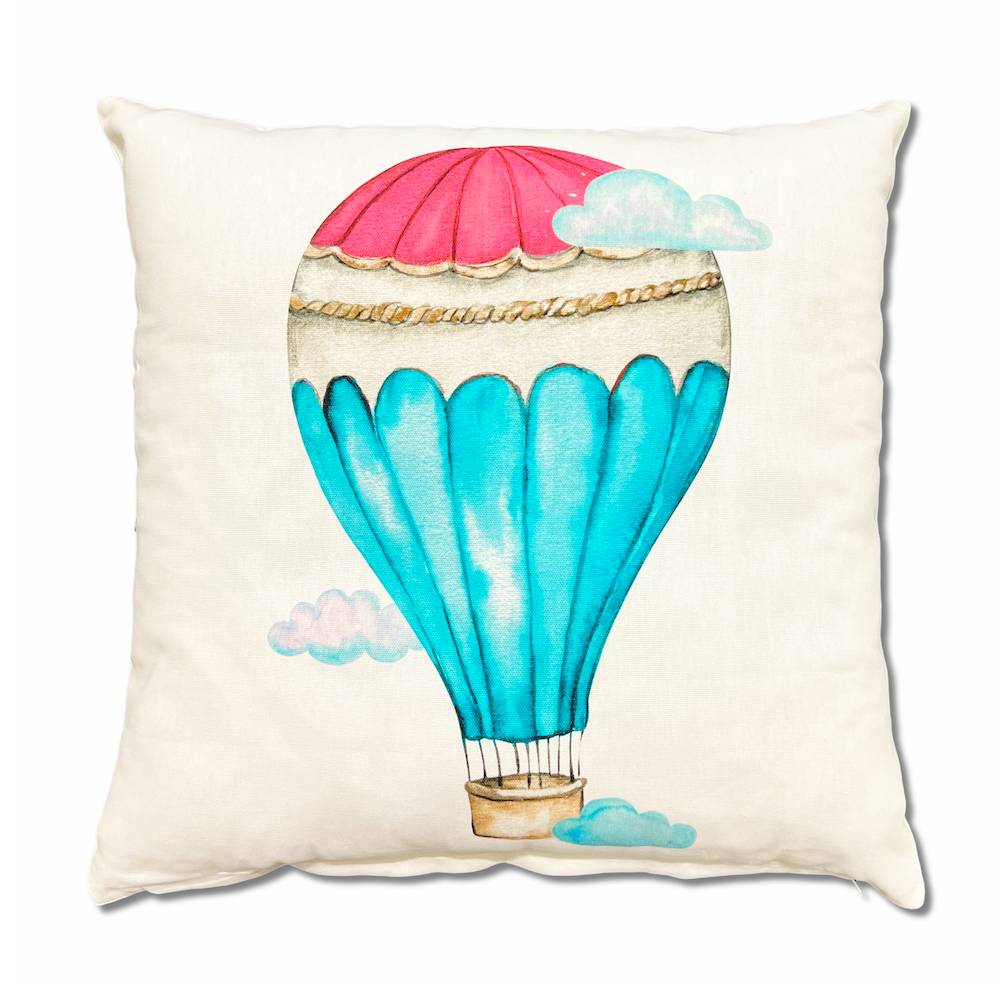 Federa cuscino 45 x 45 Stampa digitale air mongolfiera azzurra e fuxia