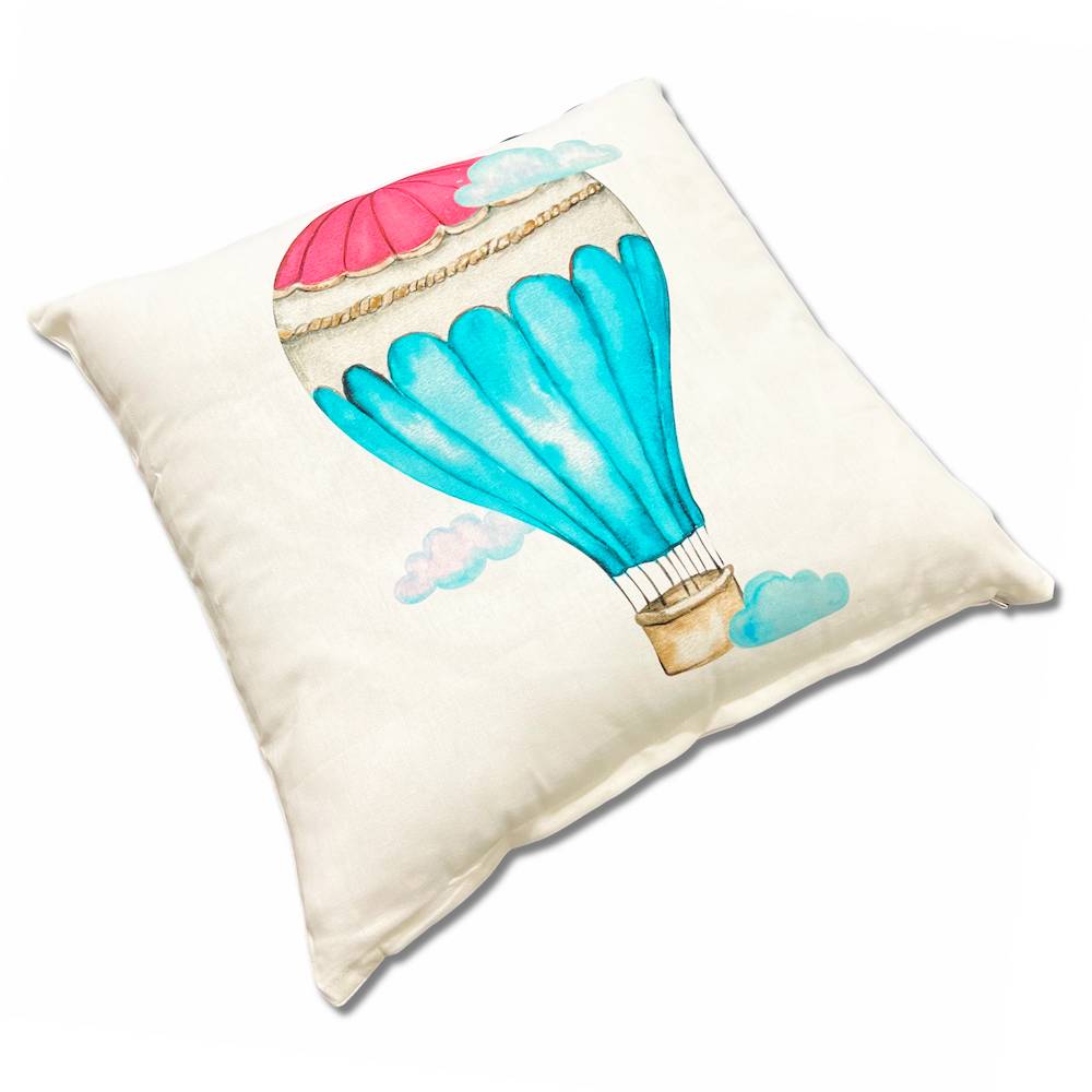 Federa cuscino 45 x 45 Stampa digitale air mongolfiera azzurra e fuxia
