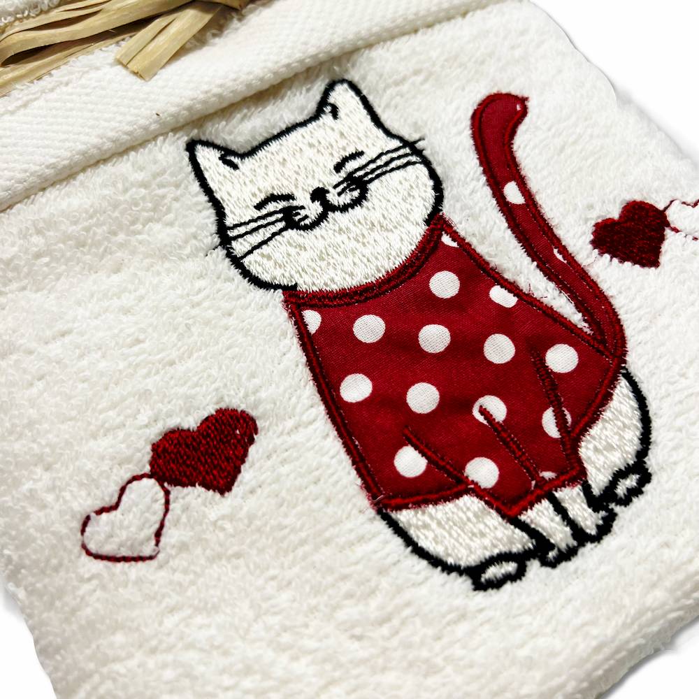 Coppia asciugamani Gattone rosso fondo panna