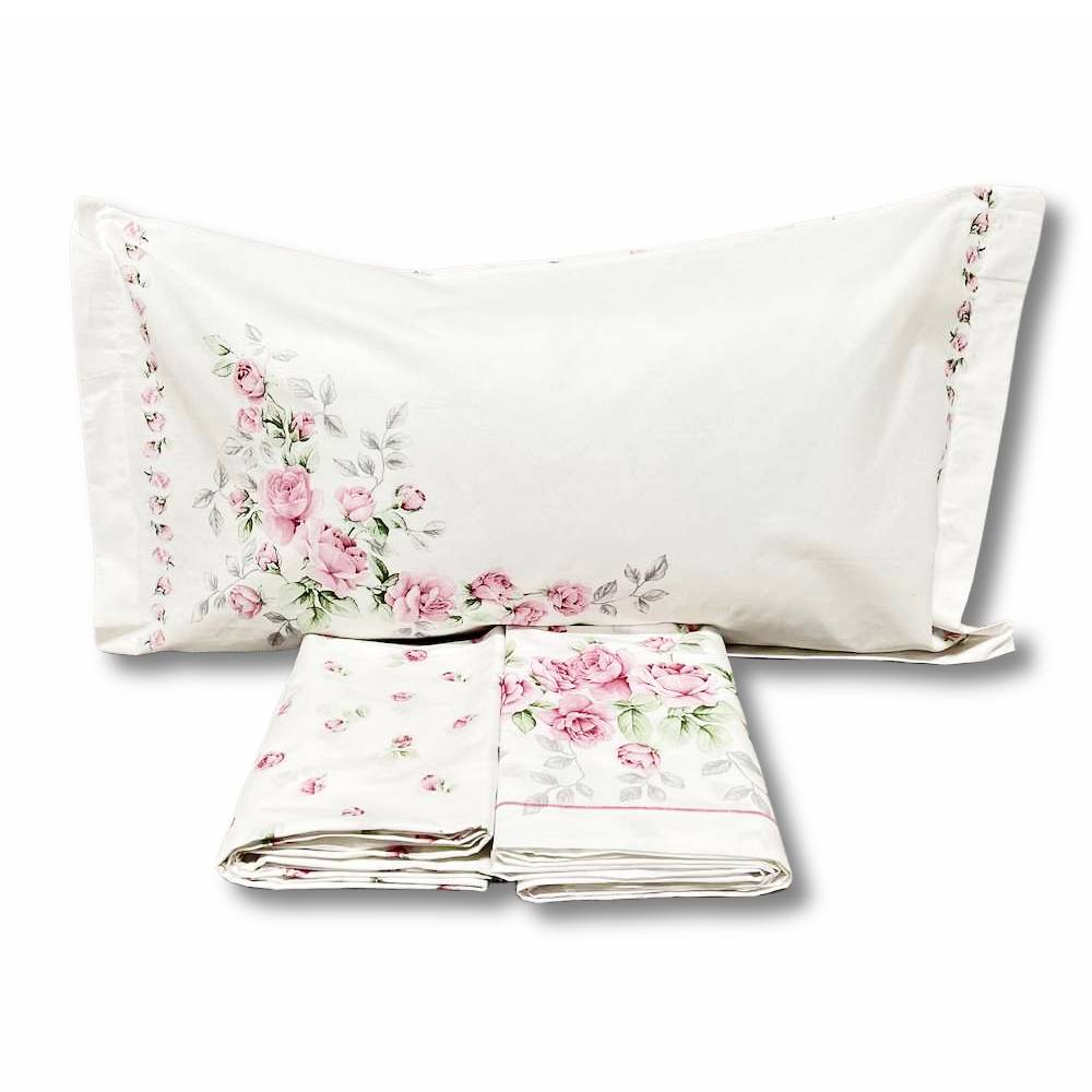 Completo Lenzuola Cloe rose rosa piazza e mezzo