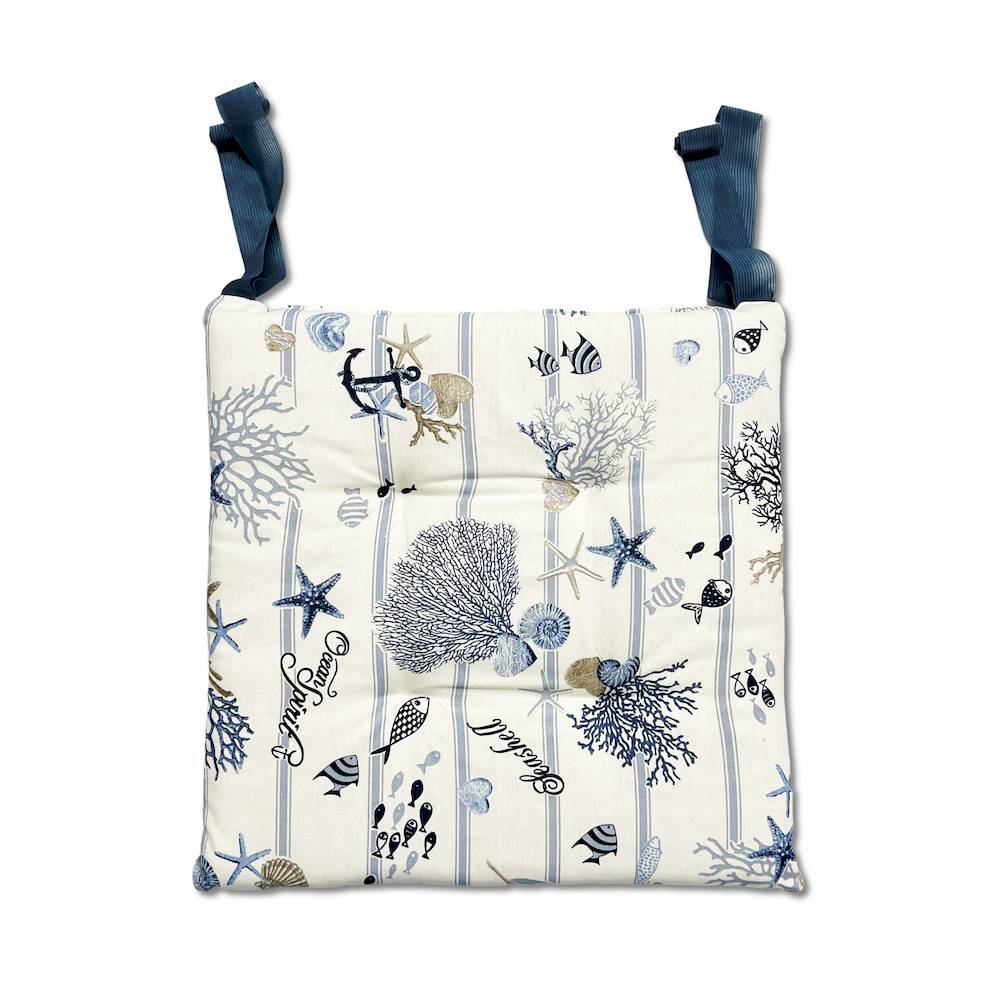 Cuscino per sedia Oceano rigato blu