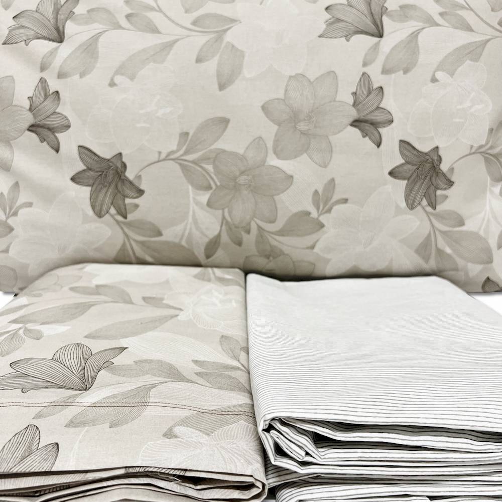 Completo Lenzuola Lilly foglie tortora singolo