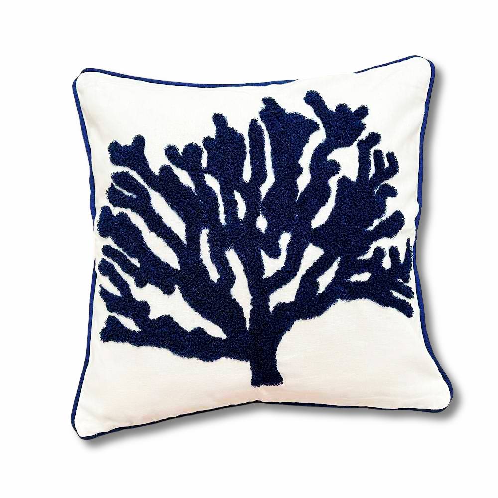Cuscino imbottito marea 45 x 45 Corallo Blu in rilievo