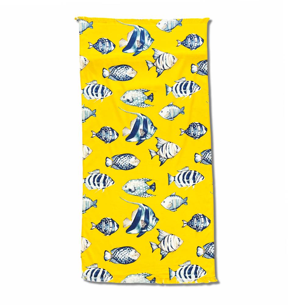 Fouta spugna e tessuto Oceano Pesciolino Giallo sole 90 x 180