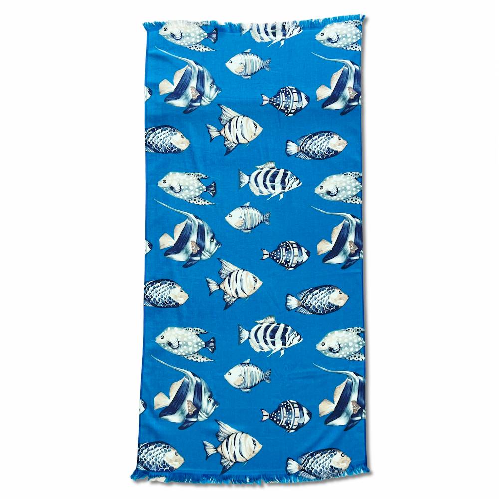 Fouta spugna e tessuto Oceano pesciolino Turchese 90 x 180