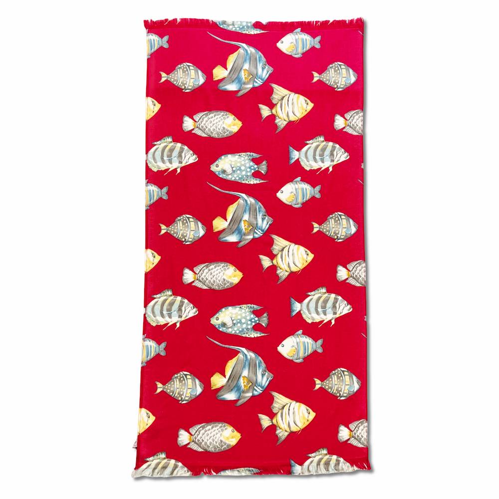 Fouta spugna e tessuto Oceano pesciolino Fuxia 90 x 180