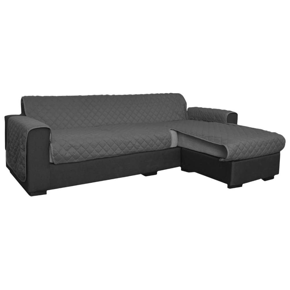 Copridivano con penisola 3 posti trapuntato antimacchia grigio scuro