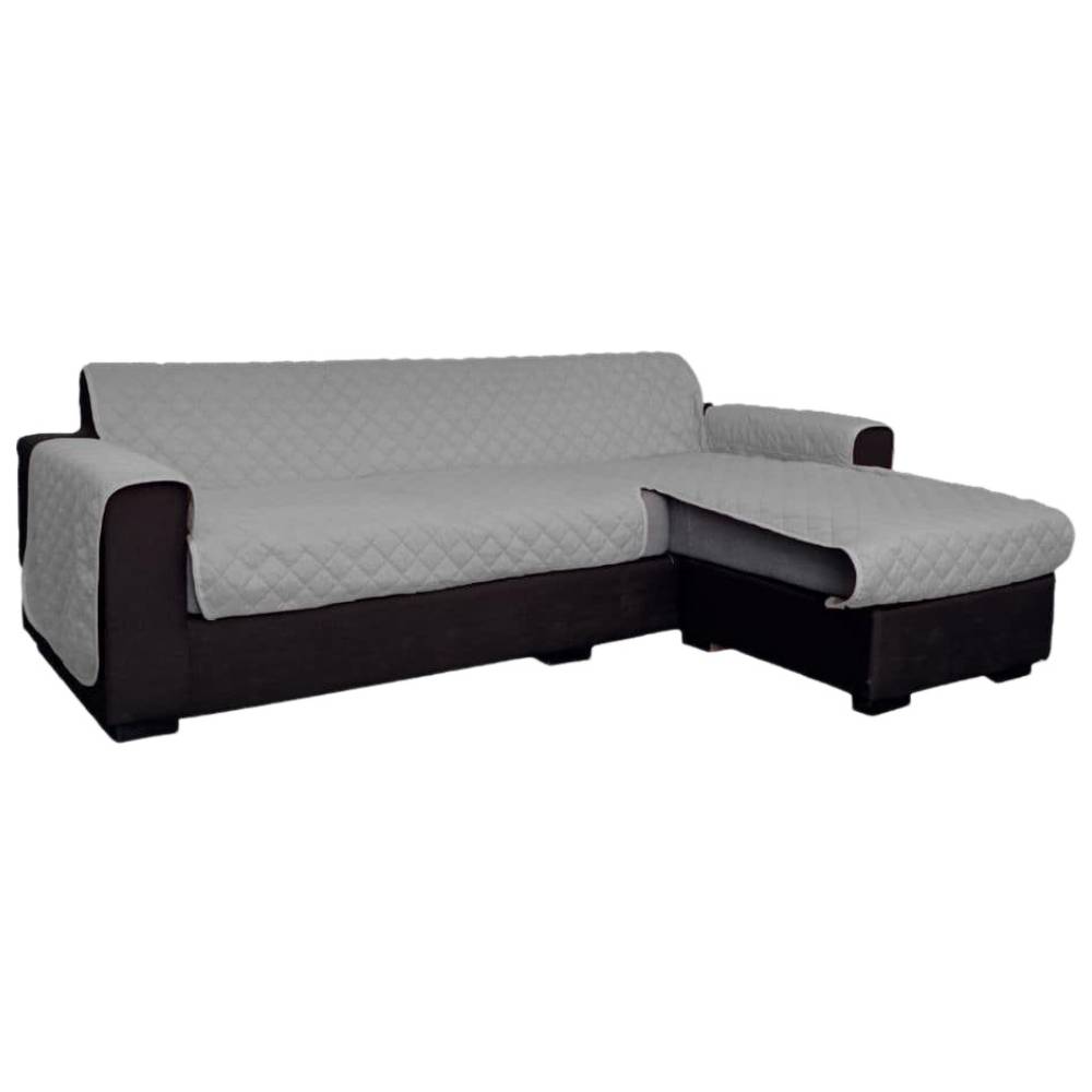 Copridivano con penisola 4 posti trapuntato antimacchia grigio chiaro