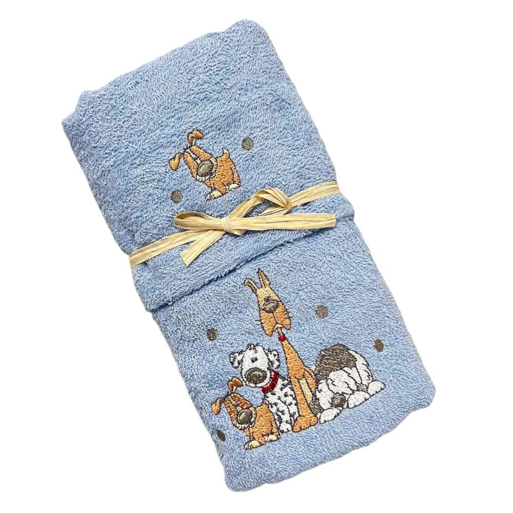 Coppia asciugamani Cani ricamati azzurro