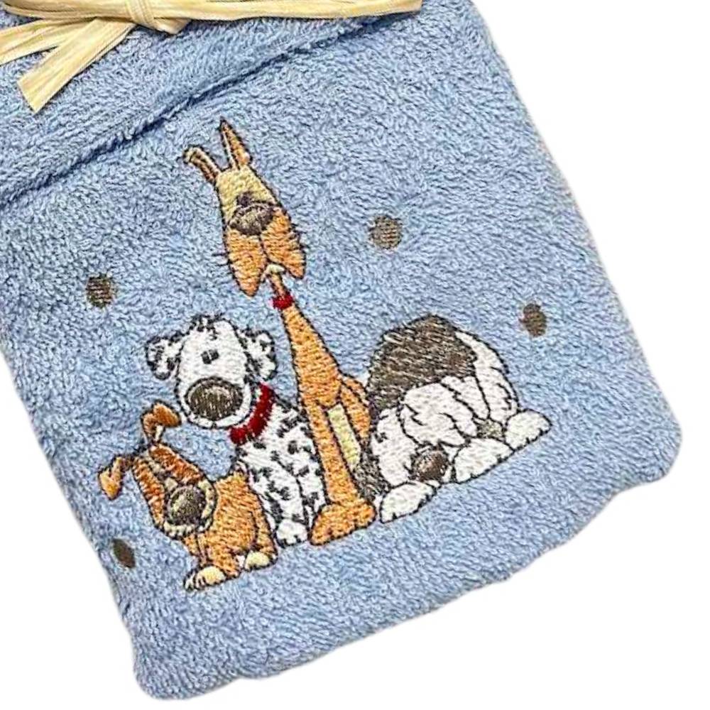 Coppia asciugamani Cani ricamati azzurro