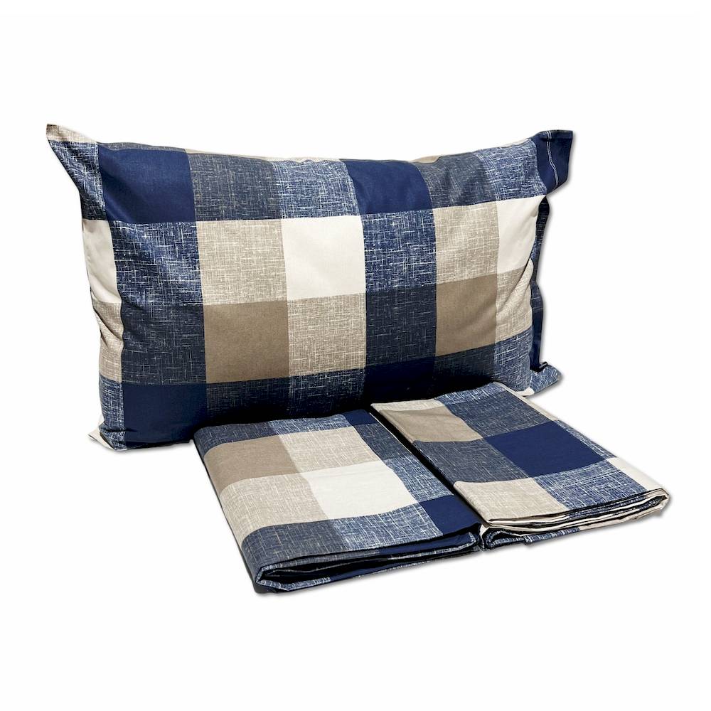 Completo Lenzuola Quadrettone blu Matrimoniale