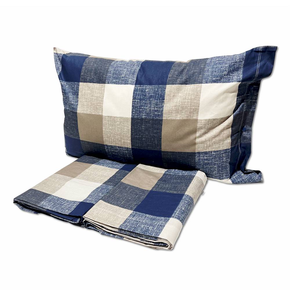 Completo Lenzuola Quadrettone blu Matrimoniale