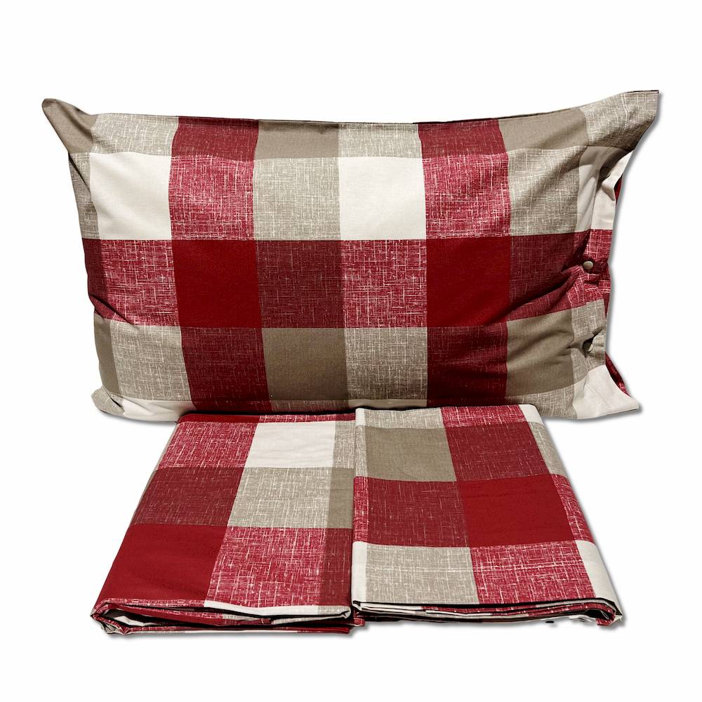 Completo Lenzuola Quadrettone bordeaux Piazza e mezzo