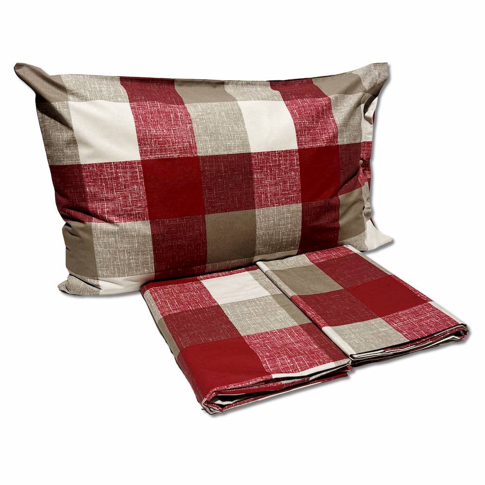 Completo Lenzuola Quadrettone bordeaux Piazza e mezzo