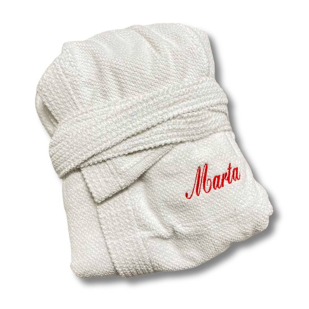 Accappatoio con cappuccio chicco di riso bianco Personalizzato