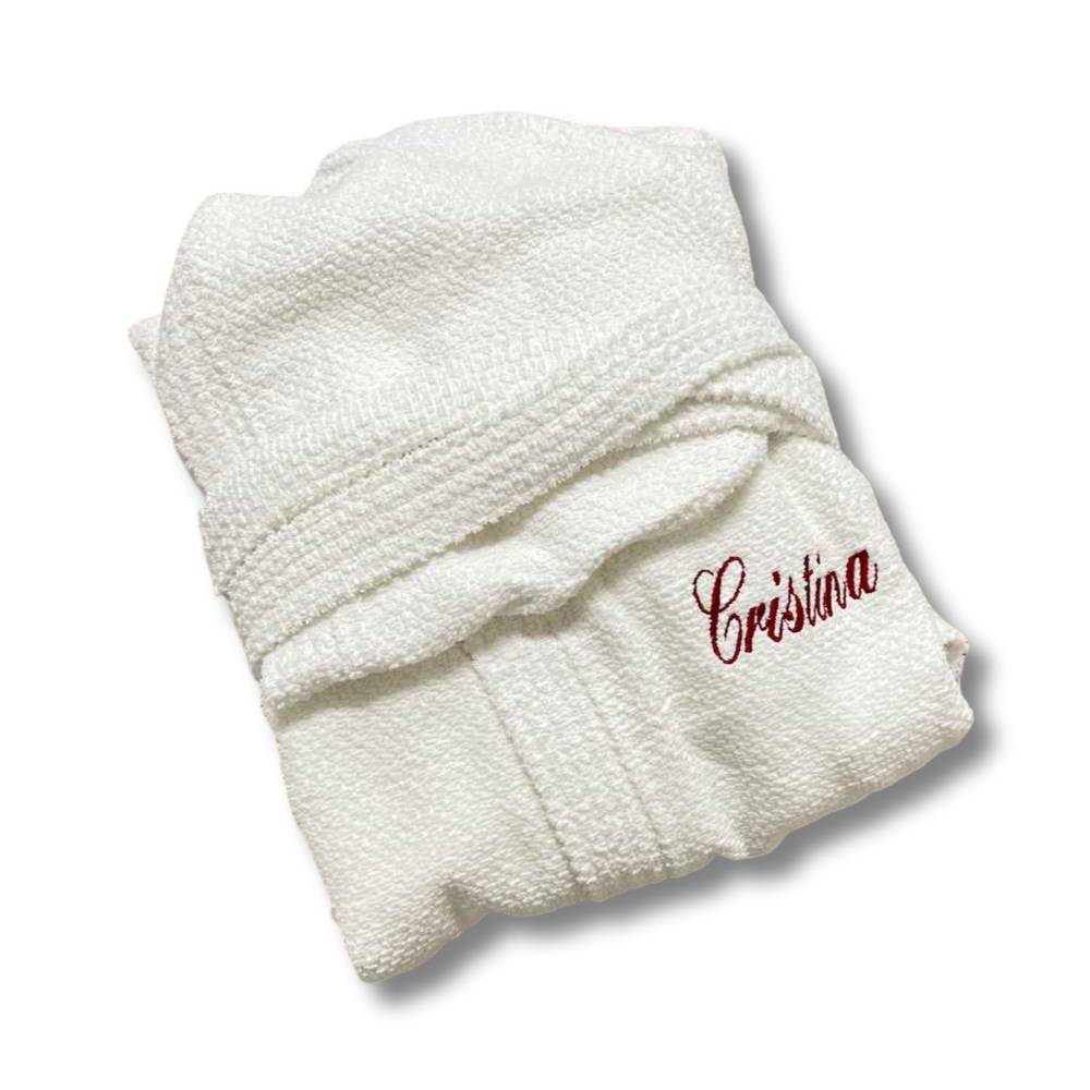 Accappatoio con cappuccio chicco di riso bianco Personalizzato