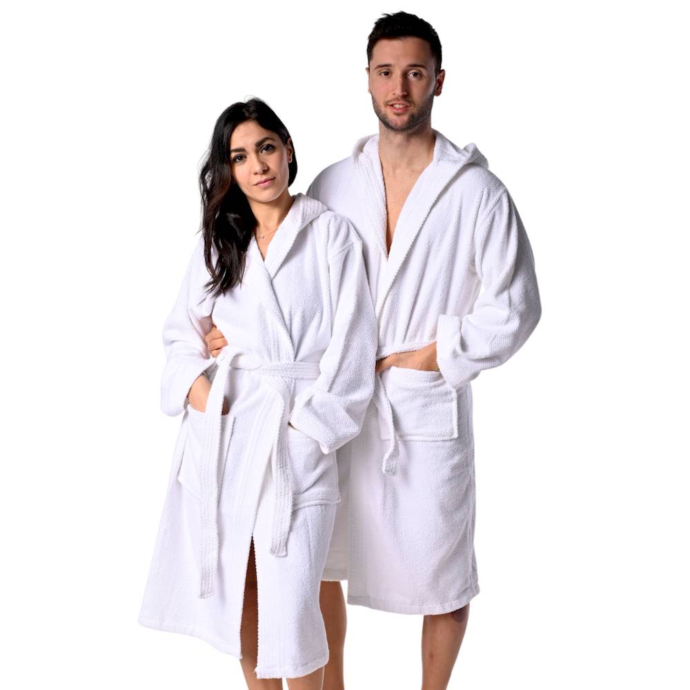 Accappatoio con cappuccio chicco di riso bianco Personalizzato