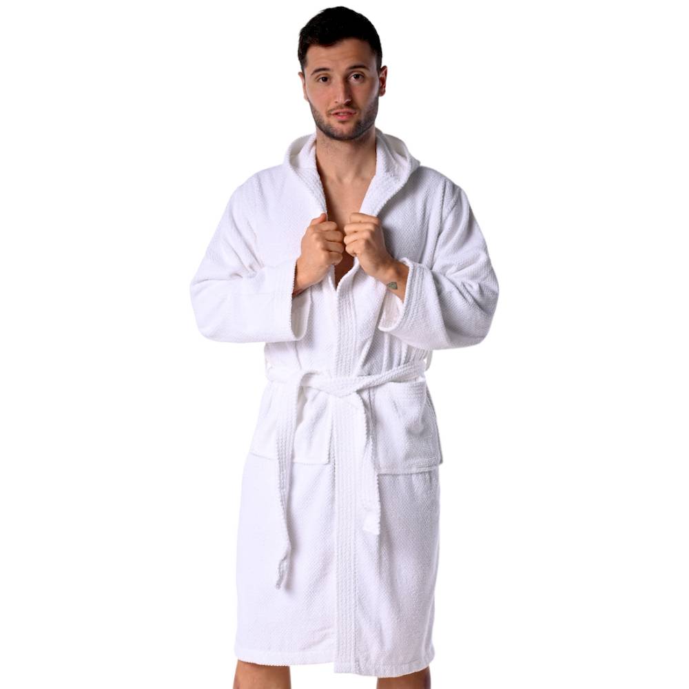 Accappatoio con cappuccio chicco di riso bianco Personalizzato