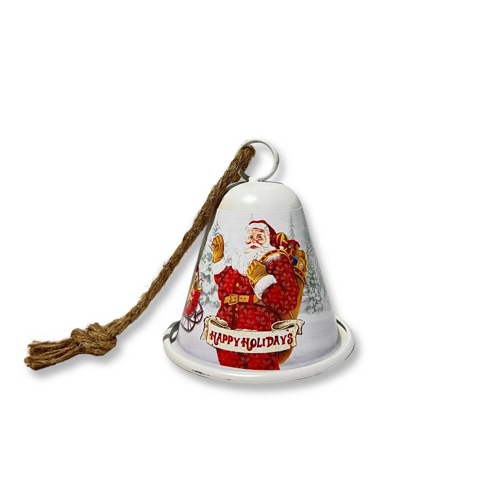 Campana in metallo Babbo Natale bianca
