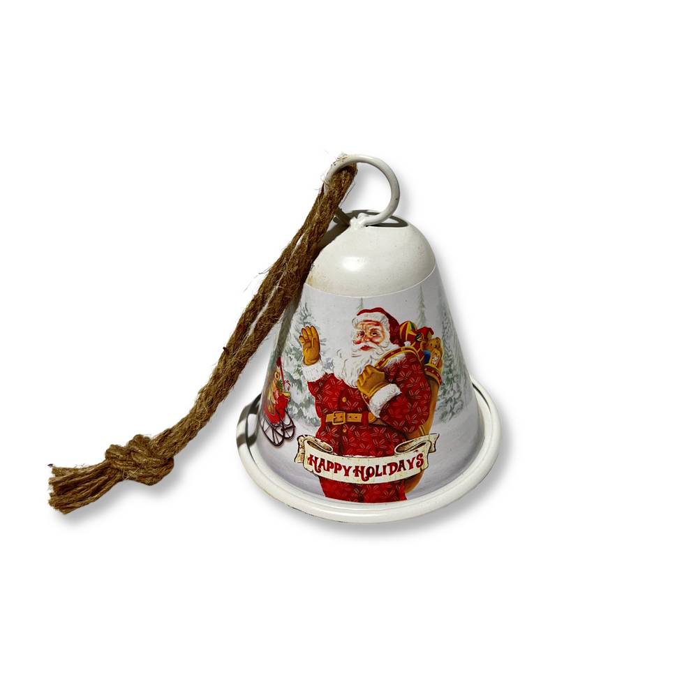 Campana in metallo Babbo Natale bianca