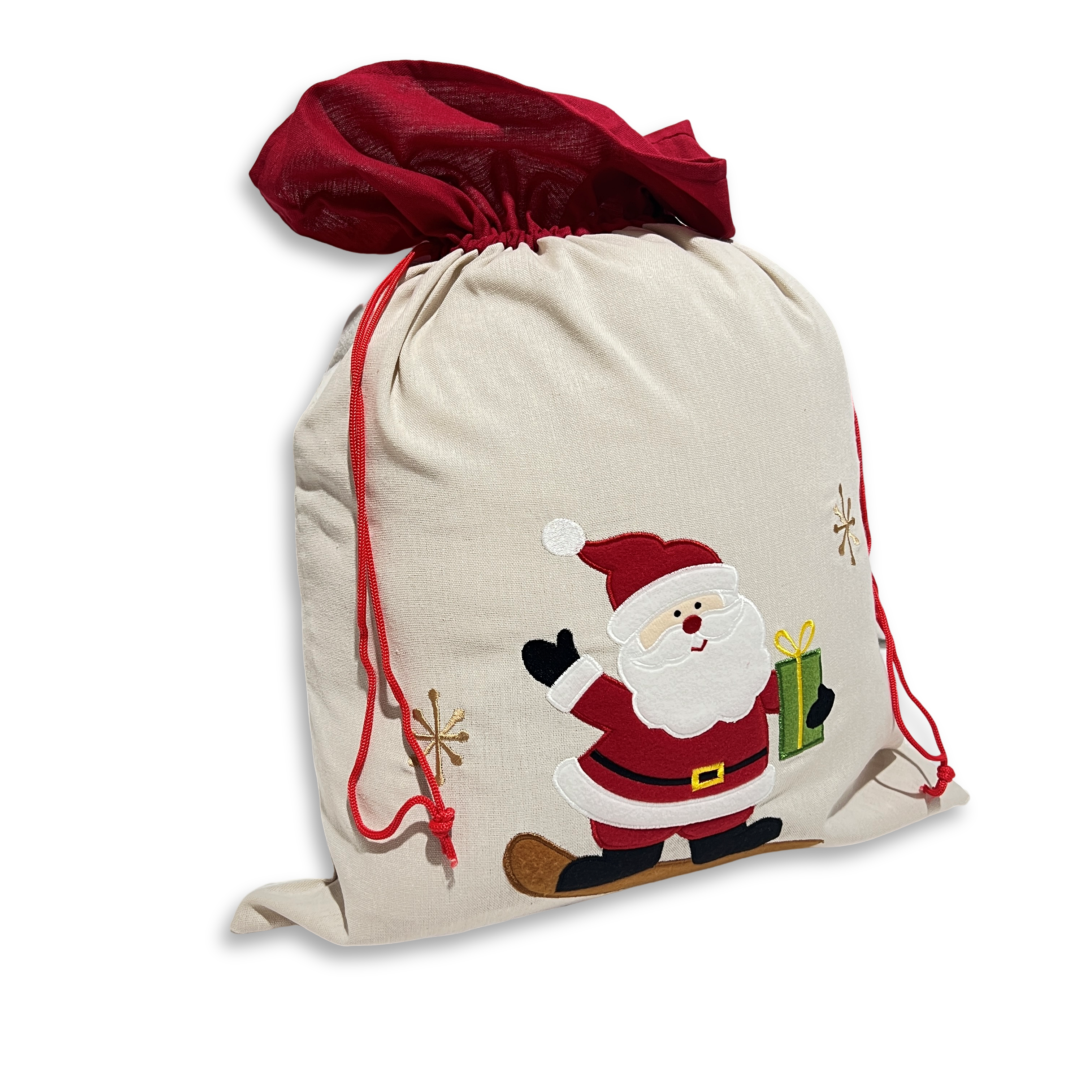 Sacco Natalizio in tessuto Babbo Natale Snowboard