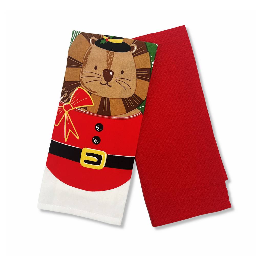 Set 2 Strofinacci Christmas Zoo Leoncino