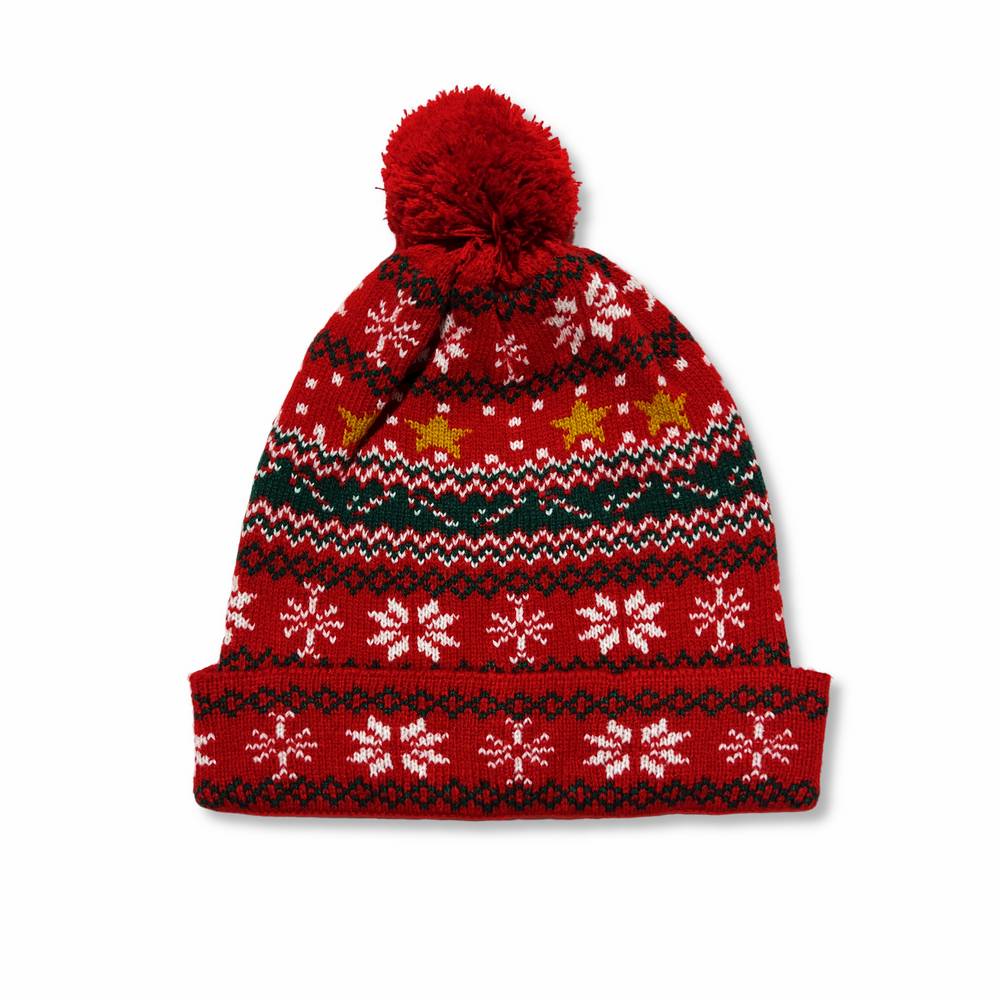 Cuffia Natalizia Christmas Fiocchi e Stelle con Pon Pon 
