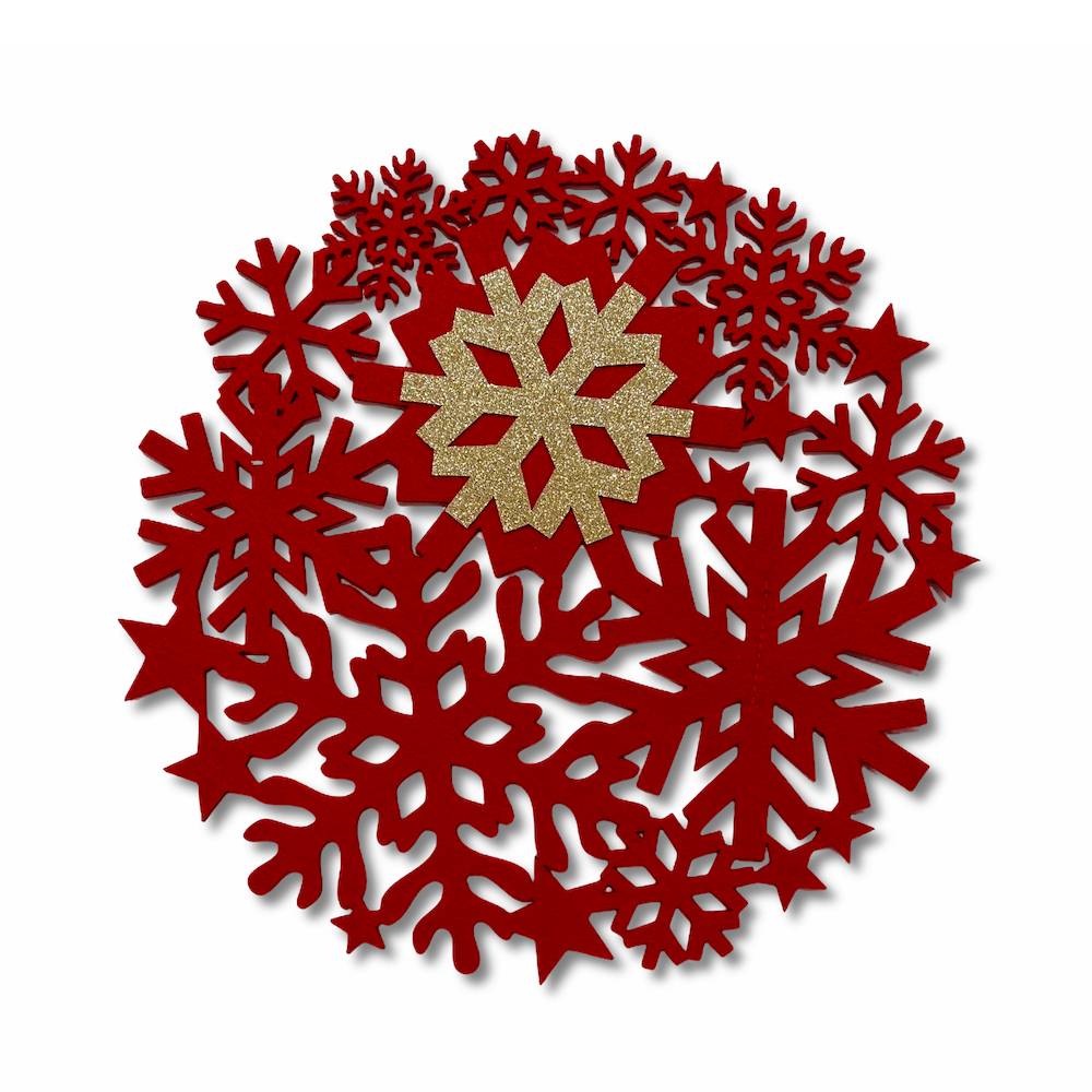 Sottopiatto in pannolencio intagliato a fiocchi rosso