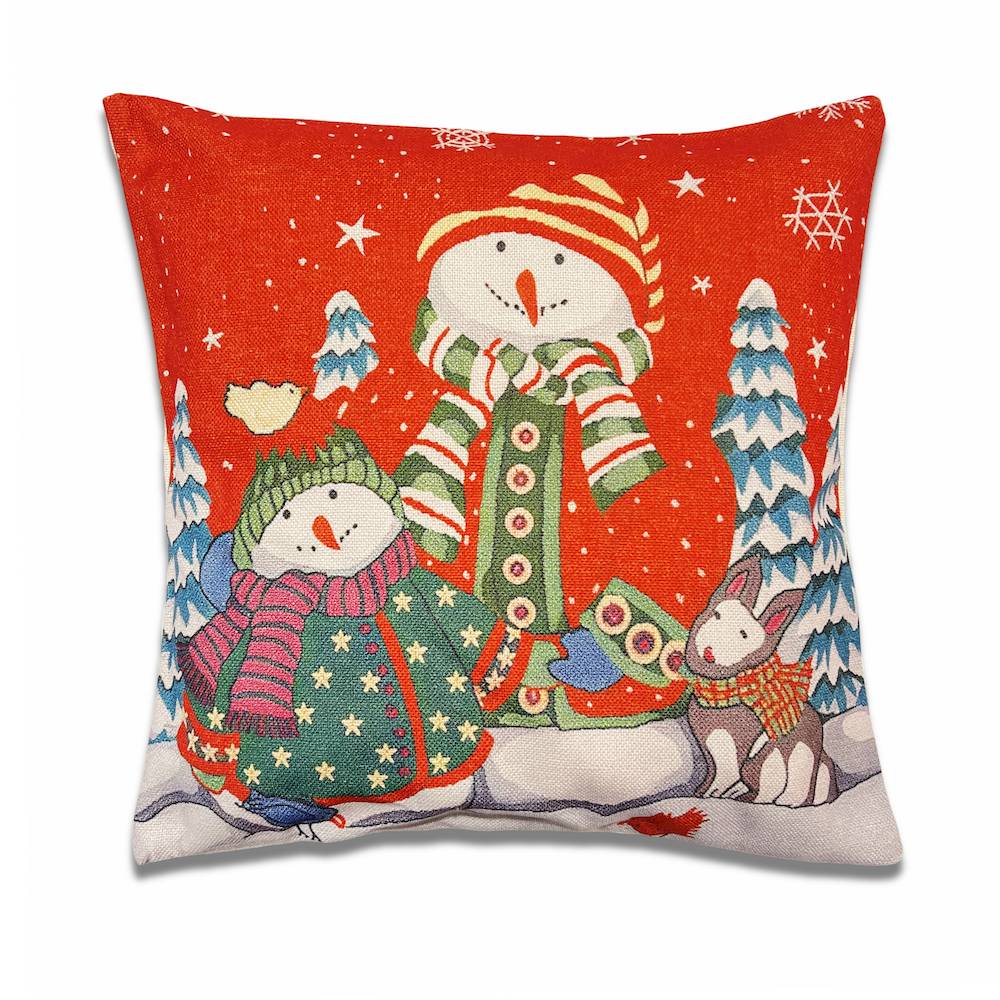 Federa cuscino 45 x 45 greet Coppia pupazzi di neve rosso