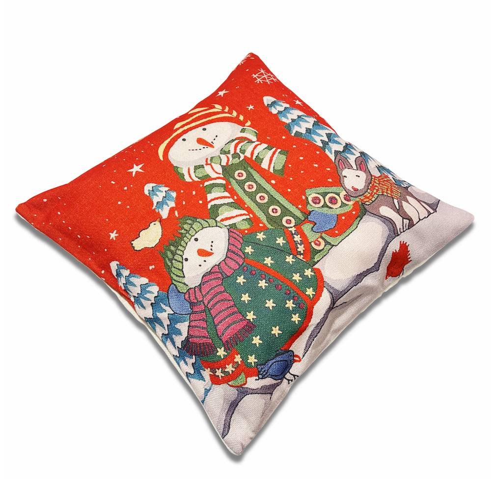 Federa cuscino 45 x 45 greet Coppia pupazzi di neve rosso