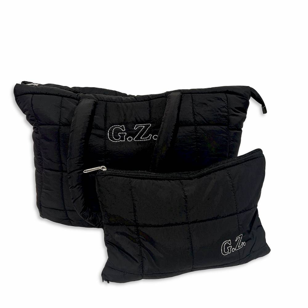 Set Borsa Tote + pochette trapuntata puffer louise nera Personalizzato