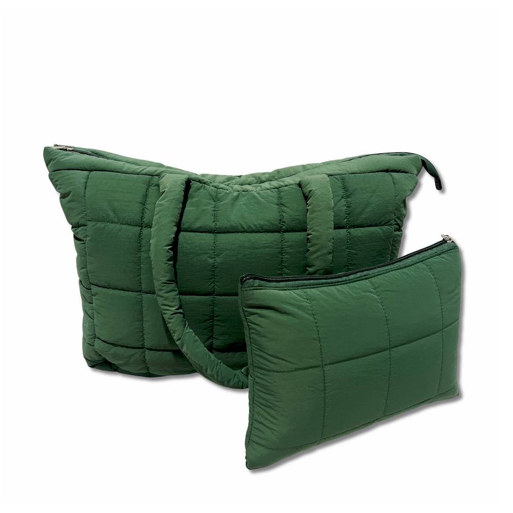 Set Borsa Tote + pochette trapuntata puffer louise Verde Personalizzato