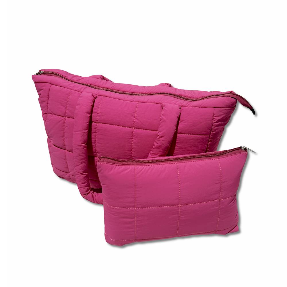 Set Borsa Tote + pochette trapuntata puffer louise Fucsia Personalizzato