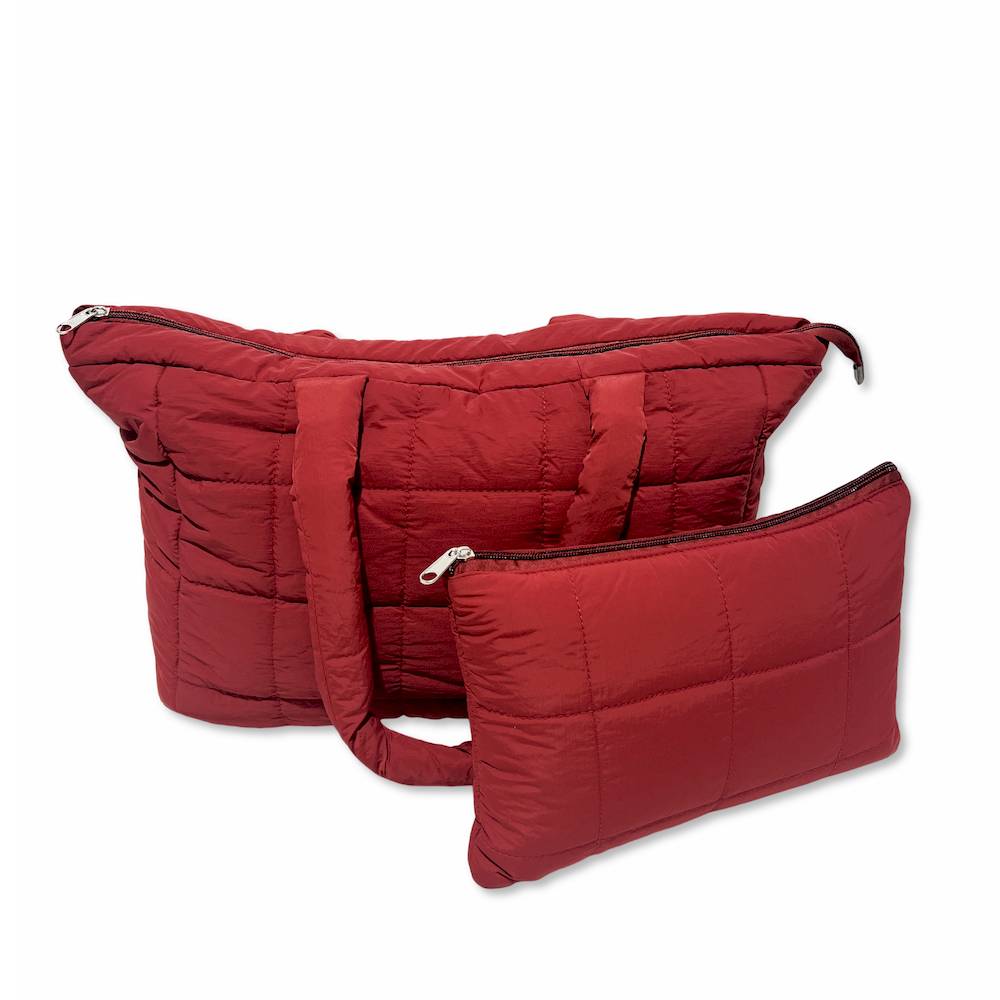 Set Borsa Tote + pochette trapuntata puffer louise Bordeaux Personalizzato