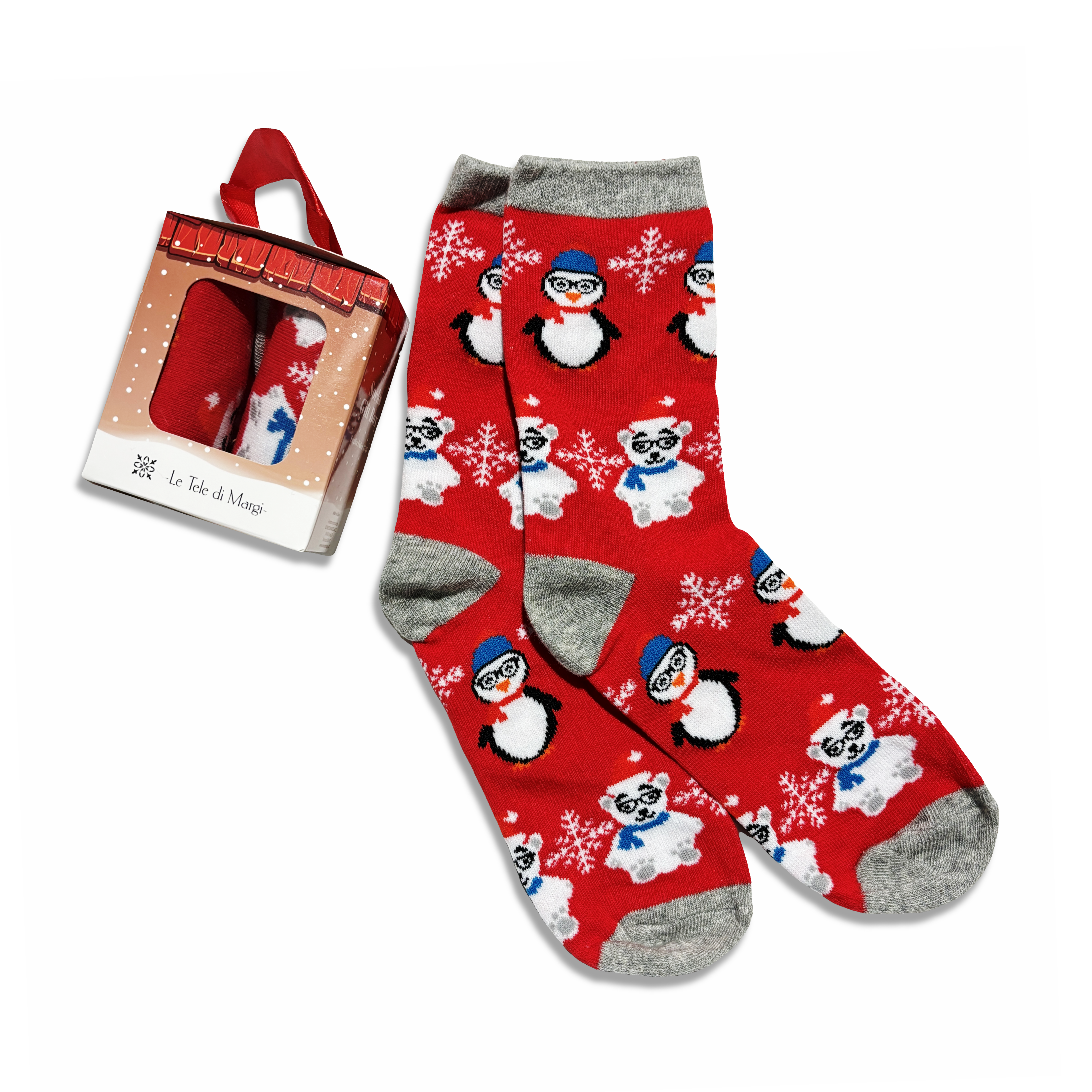 Calze Natalizie in Scatola Regalo Orsetti e Pinguini