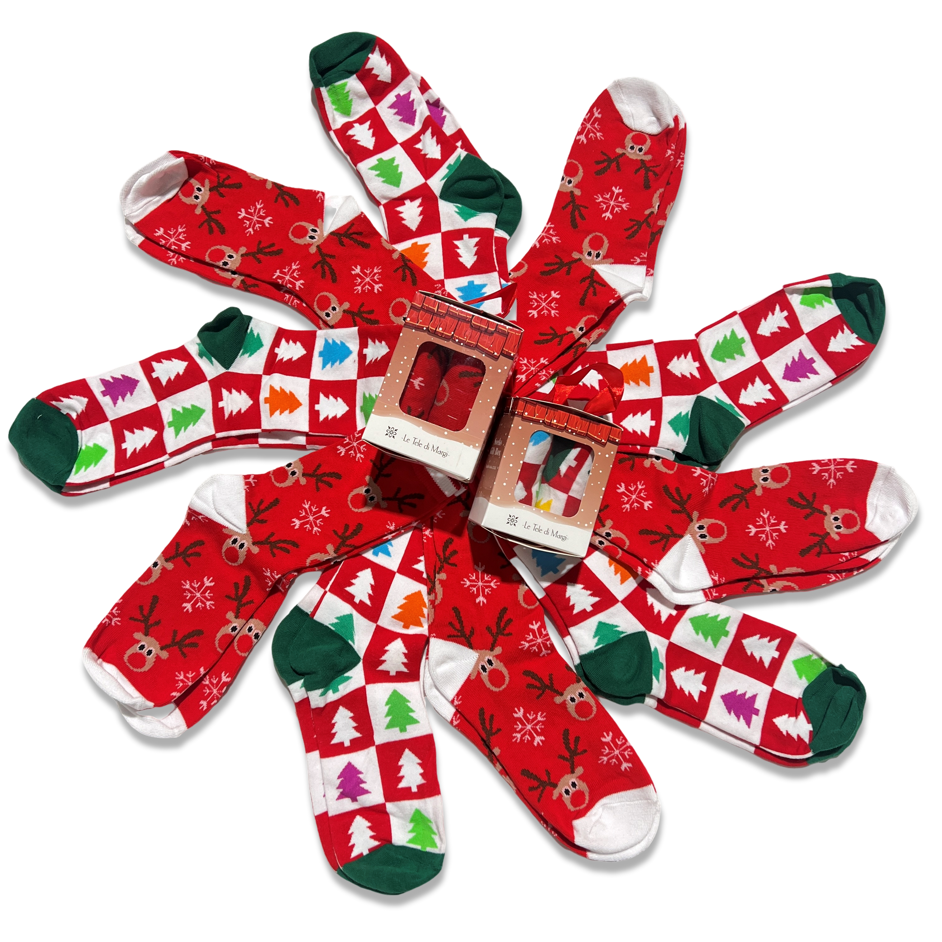 Box 6 Set 2 Paia Calze Natalizie Renne e Alberelli