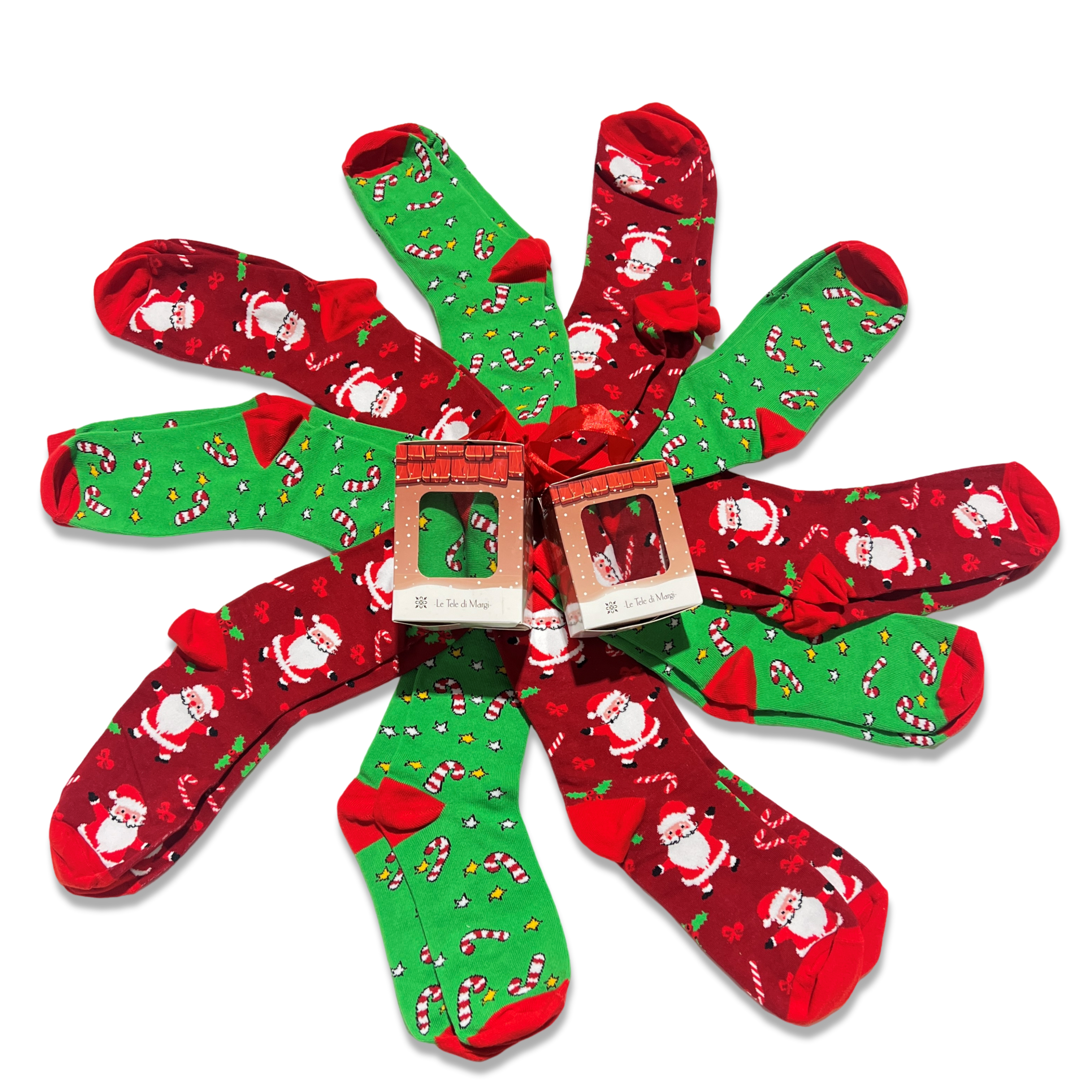 Box 6 Set 2 Paia Calze Natalizie Babbo e Dolciumi