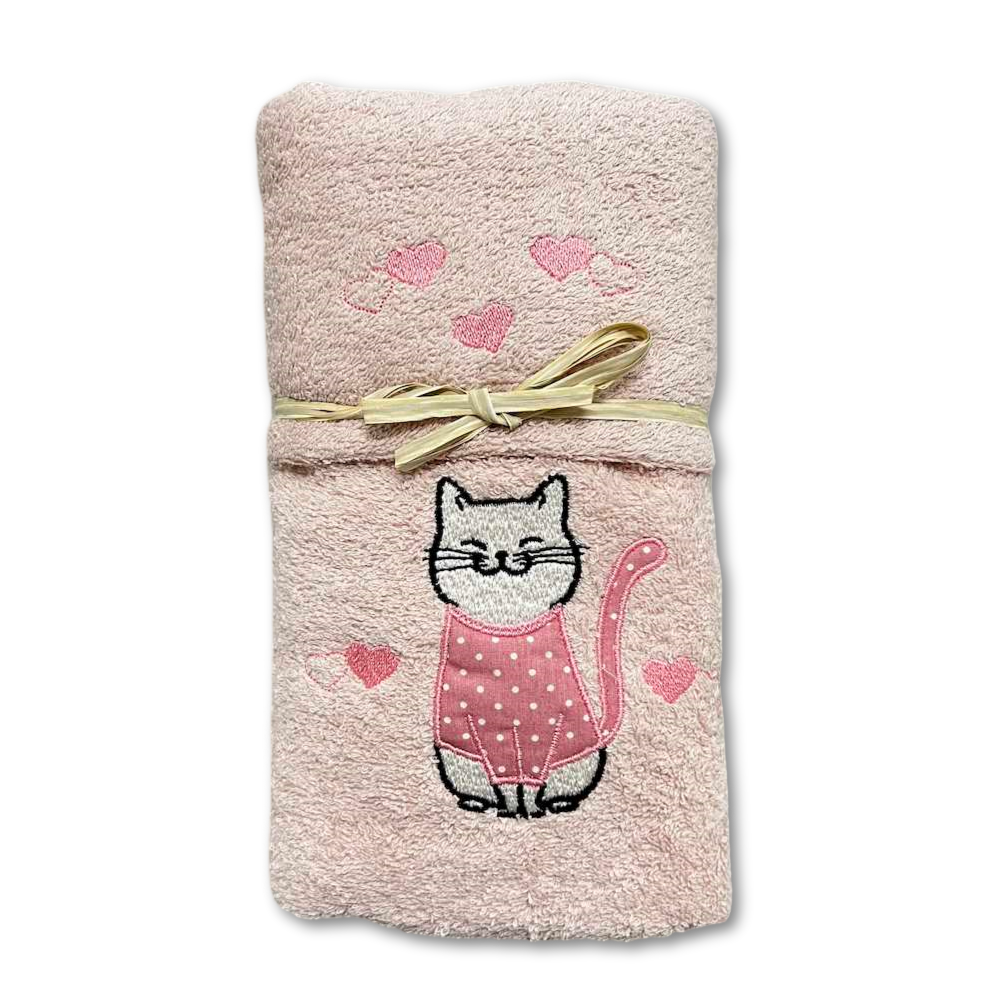 Coppia asciugamani Gattone rosa fondo rosa