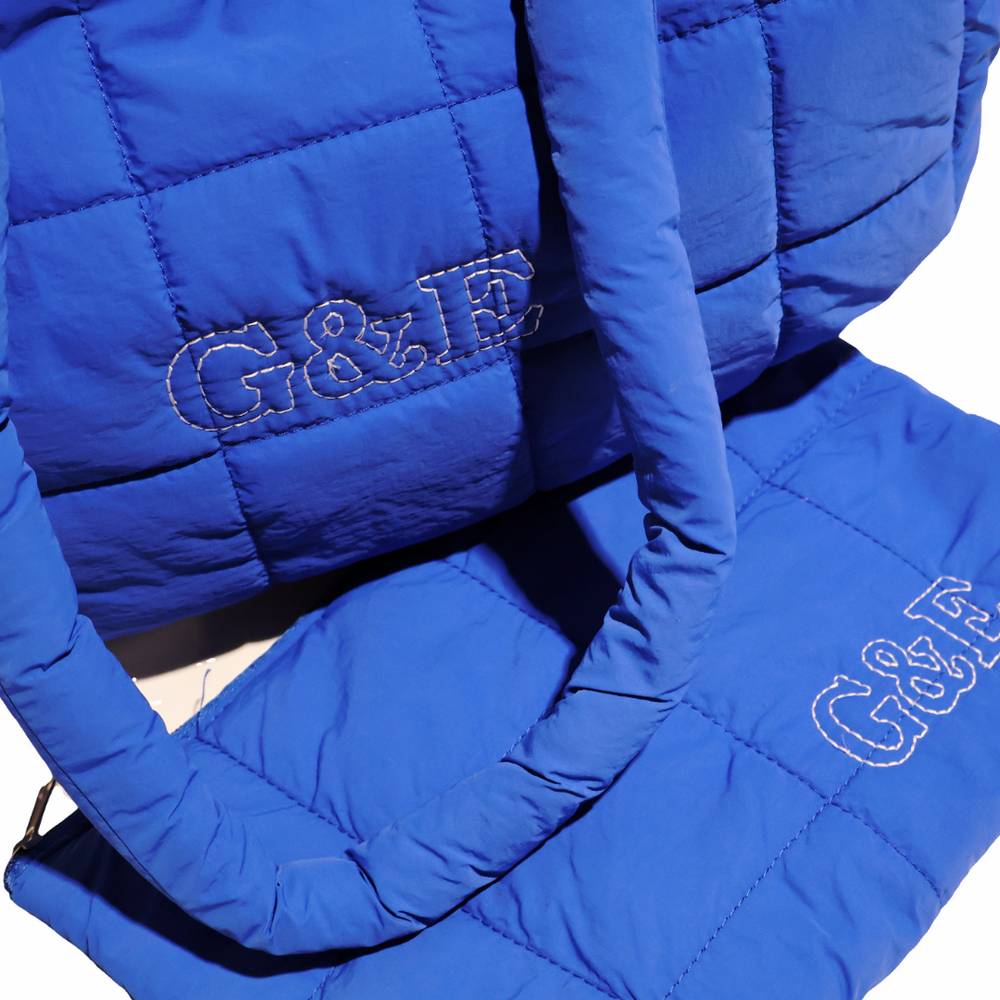 Set Borsa Tote + pochette trapuntata puffer louise blu Personalizzato