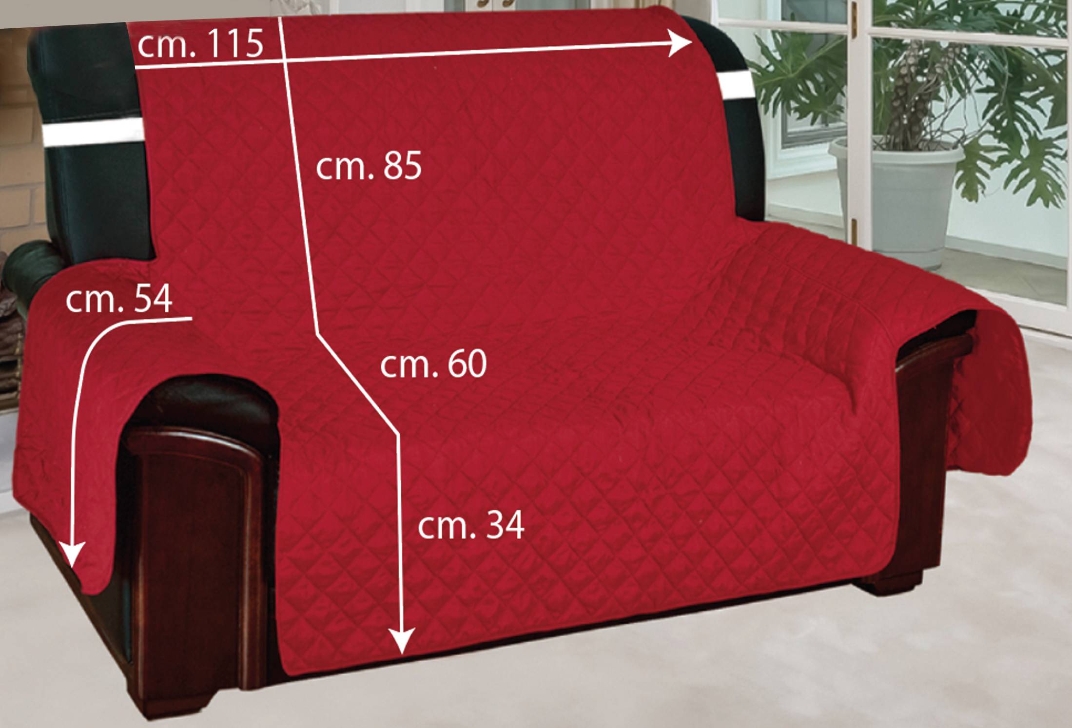 Copridivano 2 posti trapuntato antimacchia bordeaux