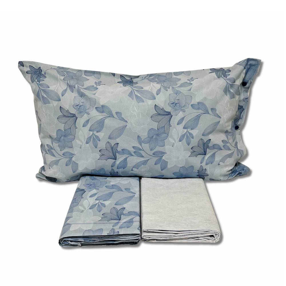 Completo Lenzuola Lilly foglie azzurro matrimoniale Personalizzato