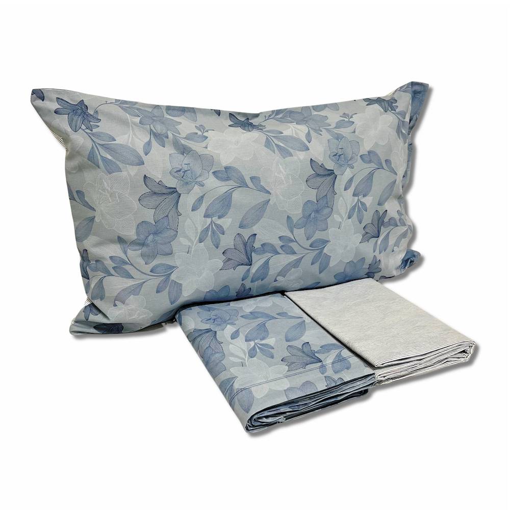 Completo Lenzuola Lilly foglie azzurro matrimoniale Personalizzato